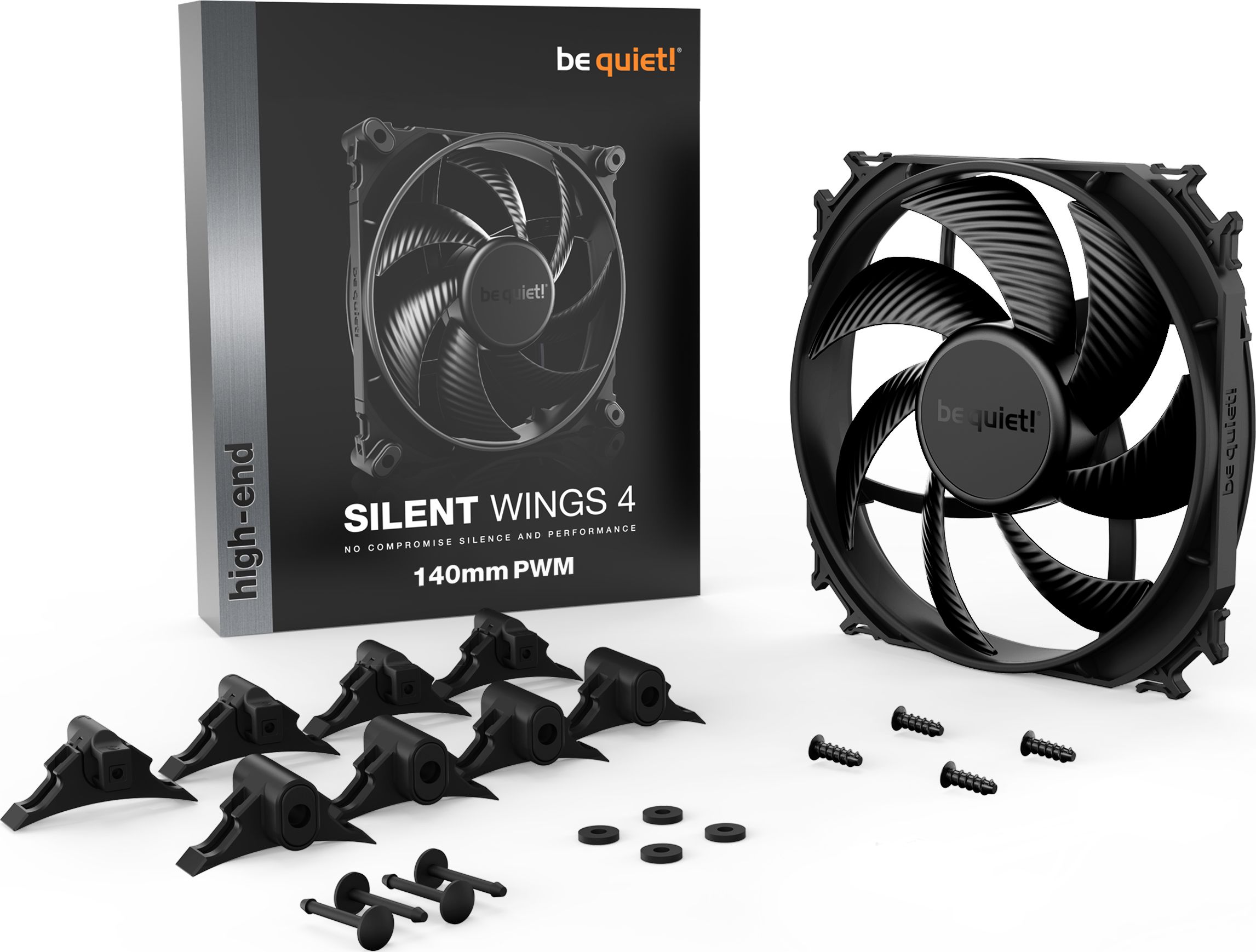 Вентилатор за куќиште Be Quiet Silent Wings 4, 140mm PWM, црн