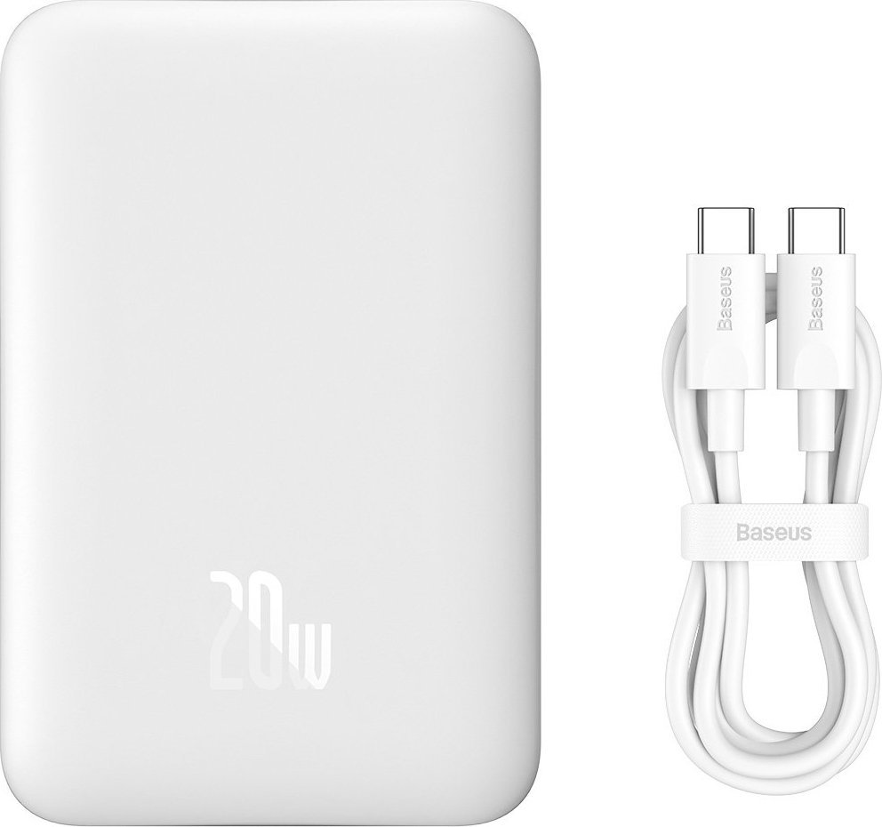 Powerbank Baseus Magnetic Mini, 10000mAh, 20W, e bardhë