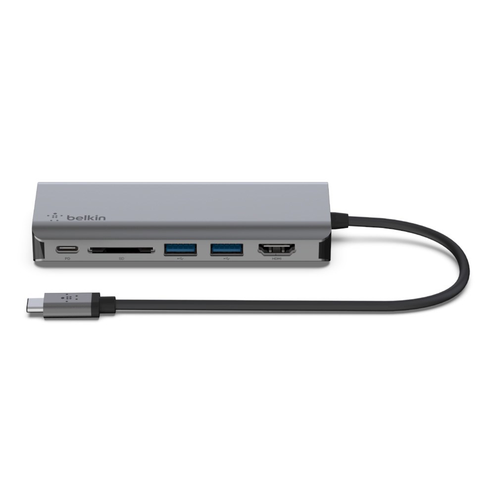 Qendër USB-C Belkin 6-në-1, 4K HDMI, 100W PD, Ethernet, SD, i hirtë