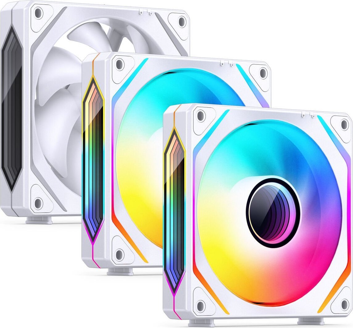 Вентилатор за компјутер Jonsbo ZL-120W, 120 mm, PWM ARGB, сет 3 парчиња, бел