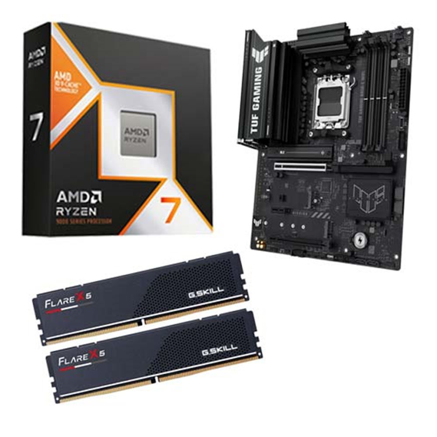 AMD Bundle, procesor AMD RYZEN 7 9800X3D + pllakë amë ASUS TUF GAMING B850-E WIFI + memorie G.Skill 32GB (2x16) 6000 MHz