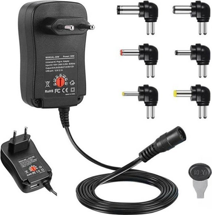 Furnizues universal energjie PLP52A, 3V 12V DC 1.2A, 6 konektorë, i zi