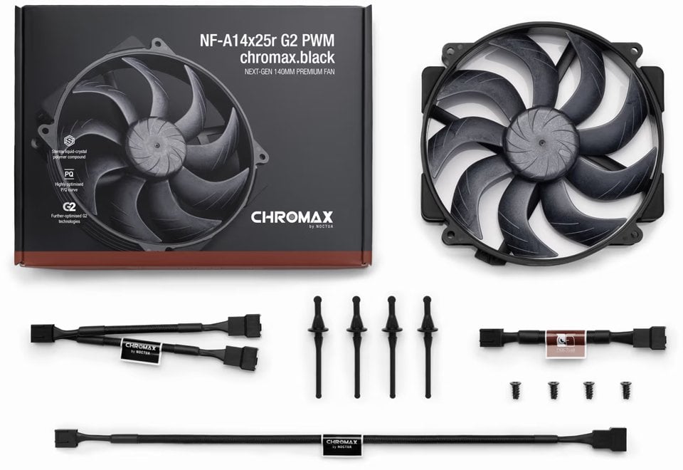 Вентилатор за компјутер Noctua NF-A14x25r G2 PWM Chromax.Black, 140mm, црн