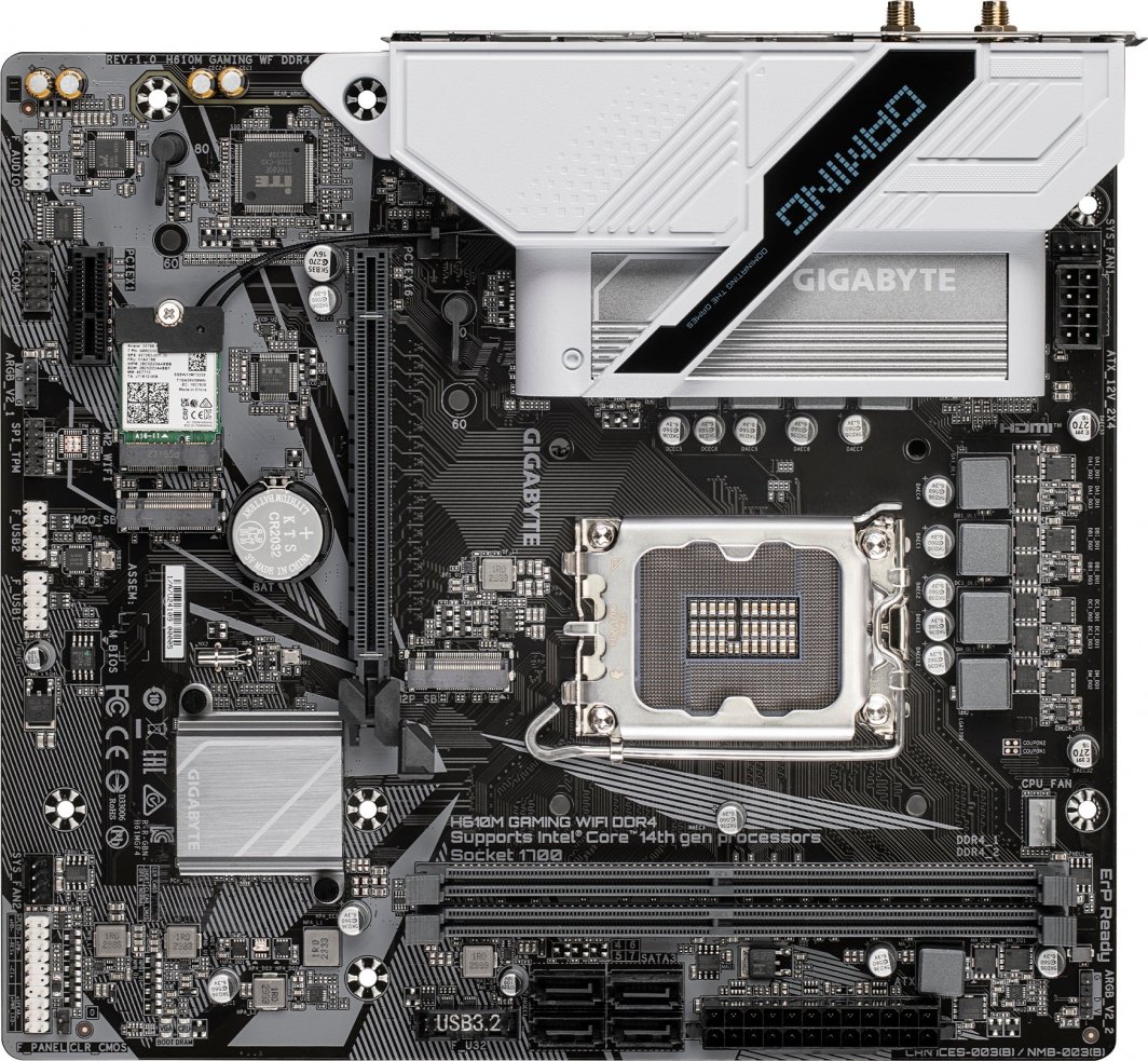 Pllakë amë Gigabyte H610M,	DDR4, Intel H610, Socket 1700, 2 slota, Bluetooth, Wifi 5, Micro ATX