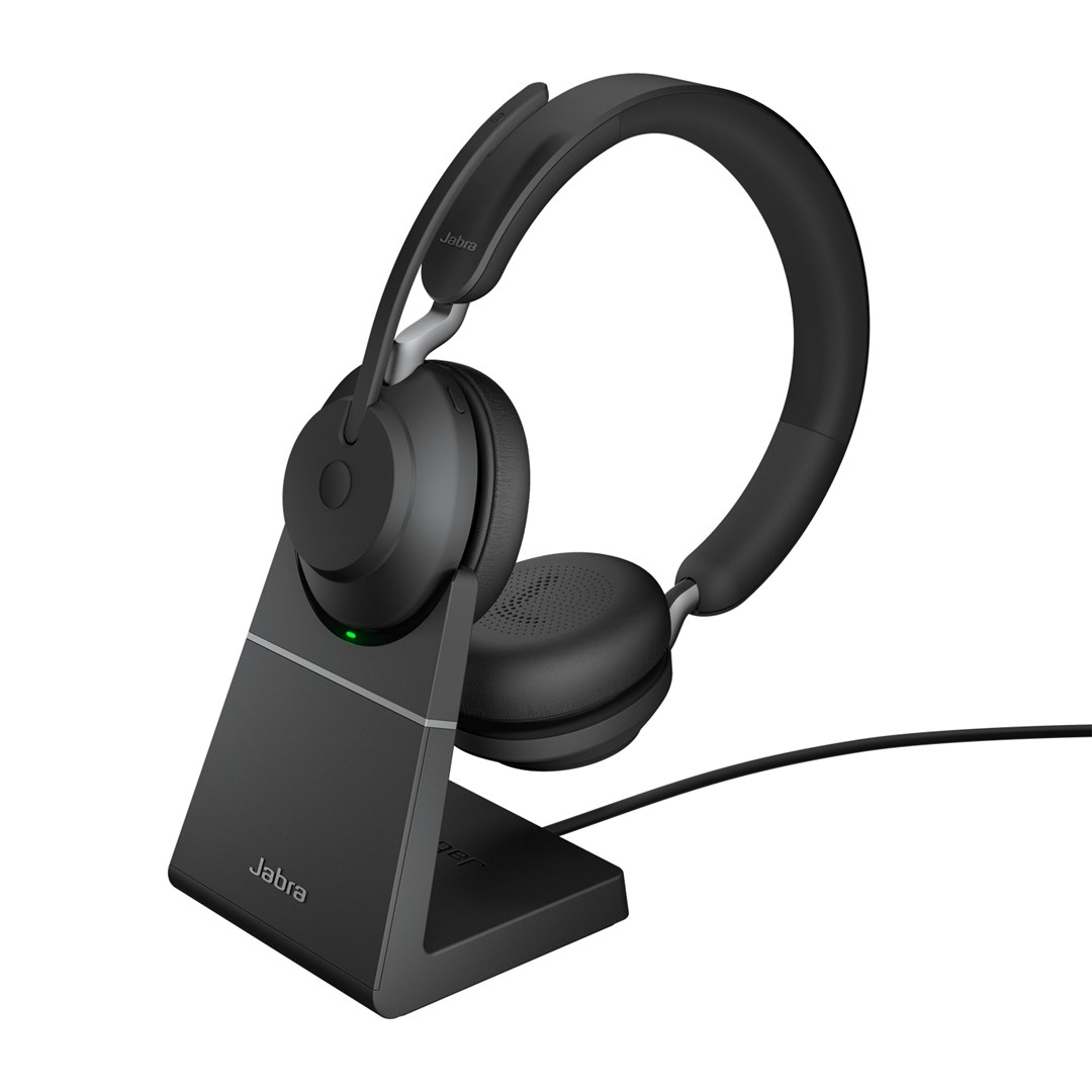 Kufje Jabra Evolve2 65 UC Stereo me stacion karikimi, të zeza