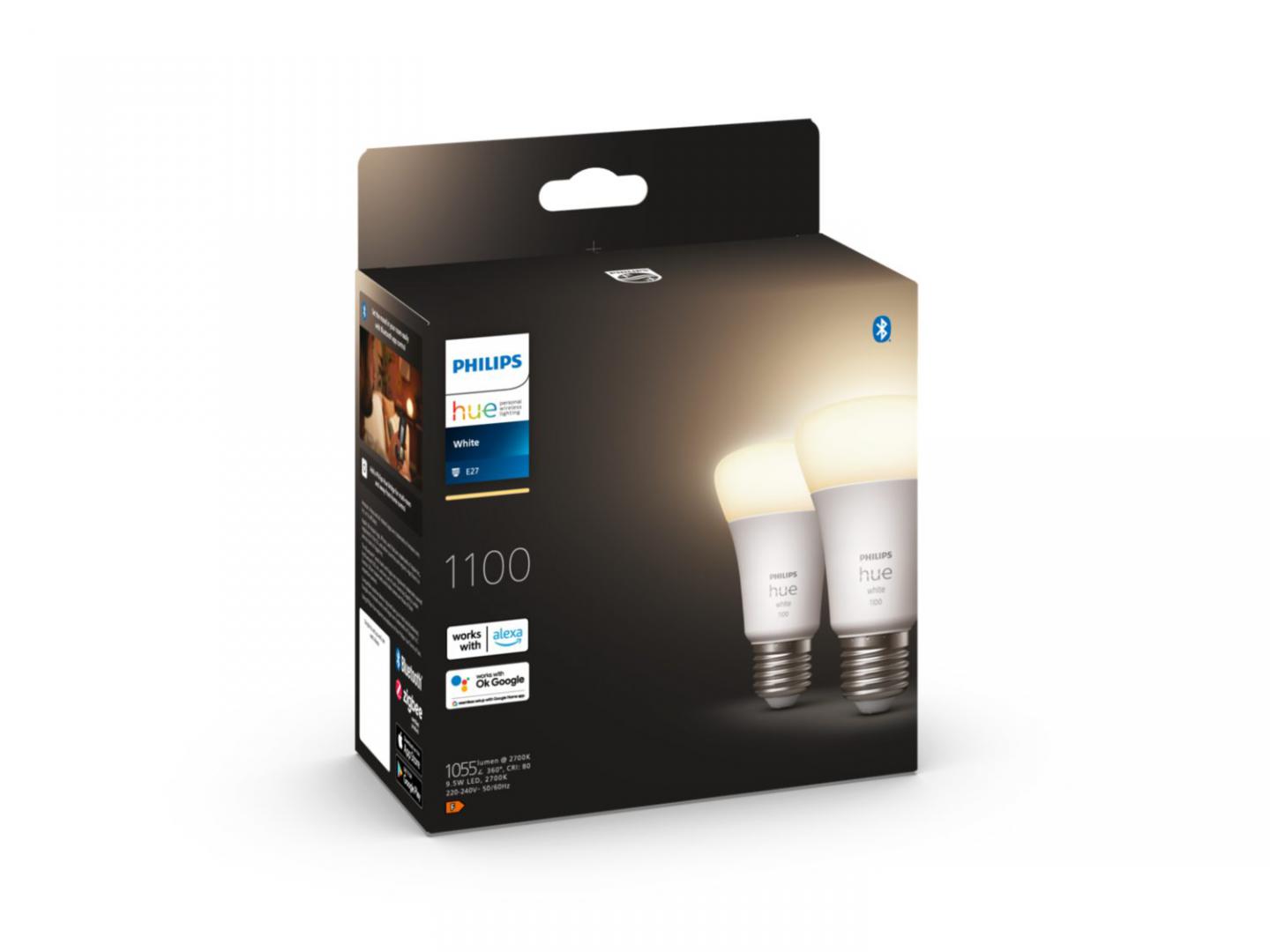 Llamba inteligjente Philips Hue White A60 E27, LED, 1100 lumen, set 2 copë