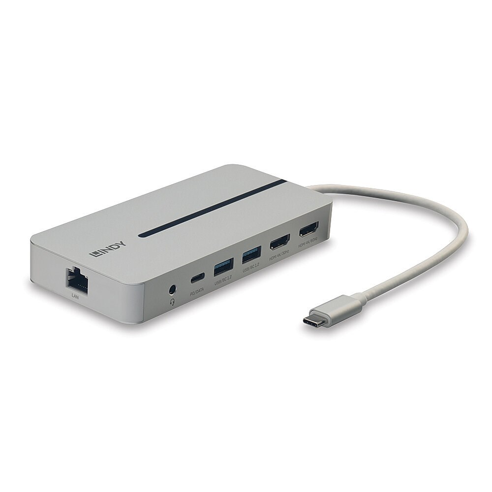 Stacion lidhës Lindy DST-Mx Duo USB-C, 4K, 100W, i argjendtë