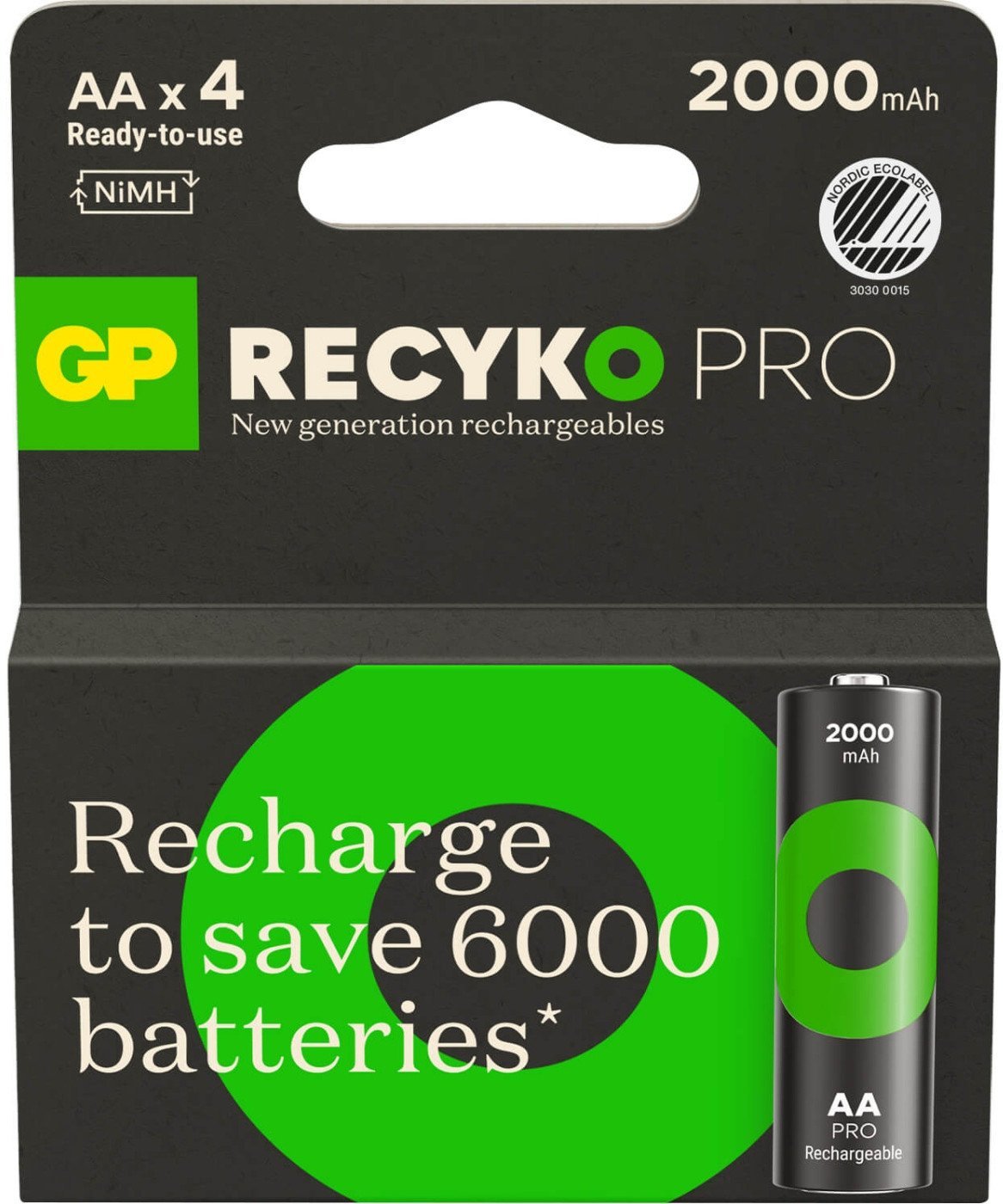 Bateri të rikarikueshme GP ReCyko Pro AA, 2000mAh, NiMH, të zeza