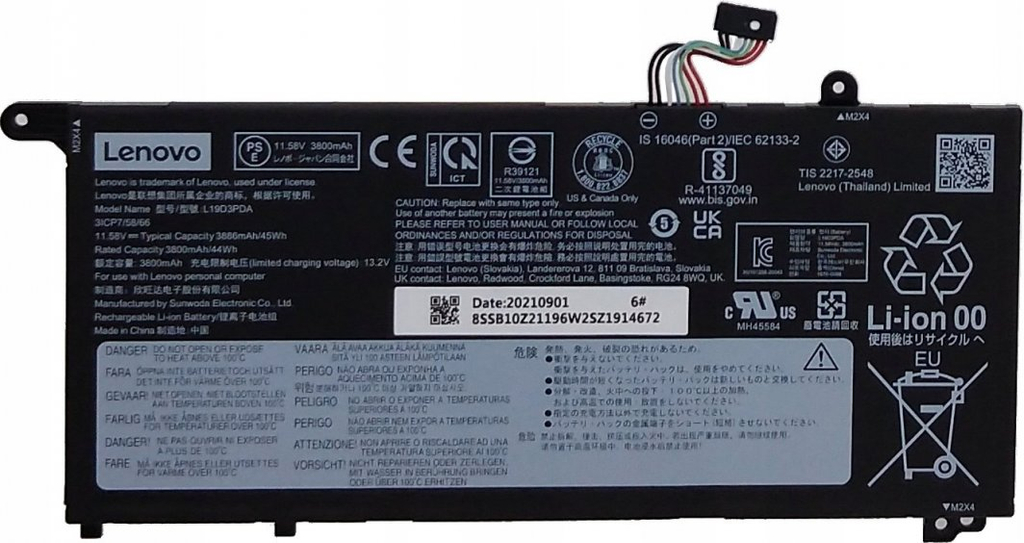 Bateri laptopi Lenovo FRU TP1415 L19D3PDA, origjinale, e zezë