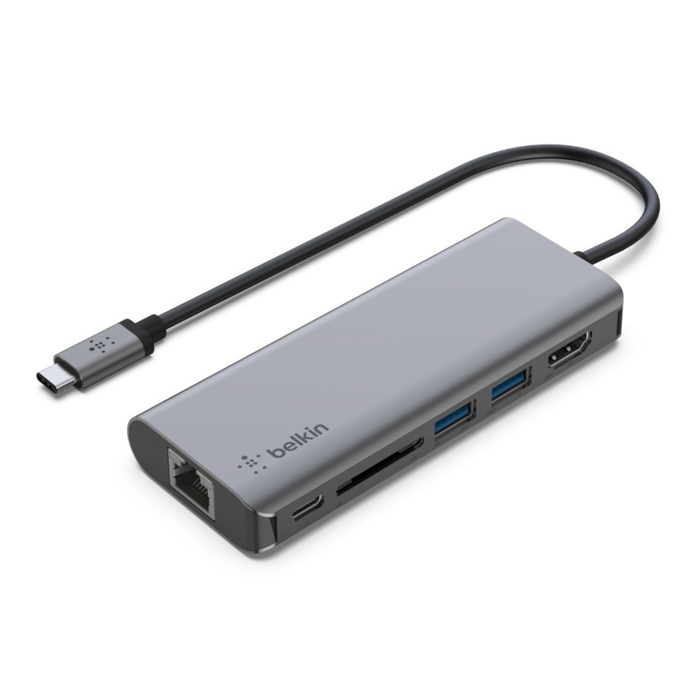 Qendër USB-C Belkin 6-në-1, 4K HDMI, 100W PD, Ethernet, SD, i hirtë