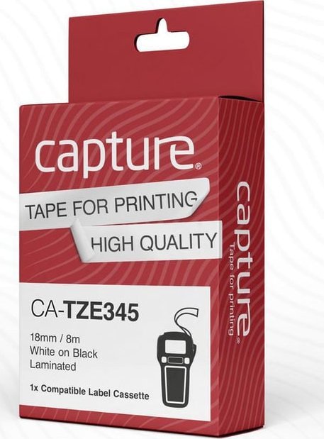 Лента за етикетирање Capture CA-TZE345, 18mm, 8m, бела