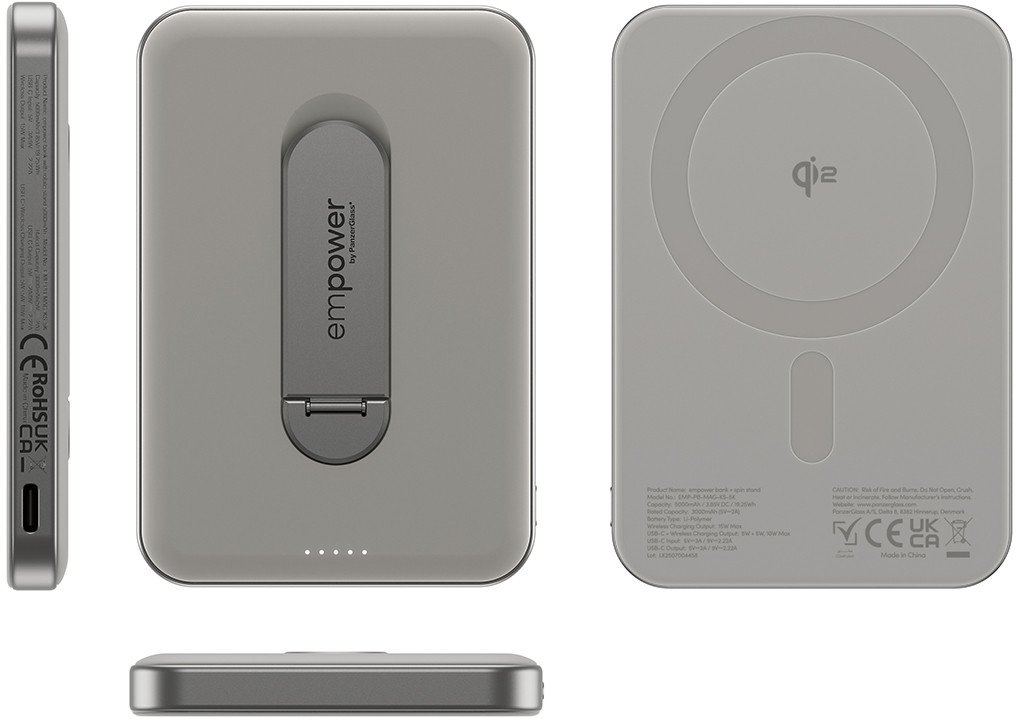 Power bank PanzerGlass Rotation Bank for Empowerment, 5000mAh, 20W MagSafe Qi2, argjendtë