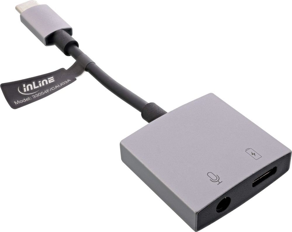 Adapter audio USB C InLine, USB C në 3.5mm, PD 30W, gri