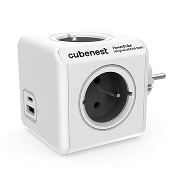 Prizë shumështresore Cubenest Powercube Original, 4x prizë, USB PD 20W, e bardhë e hirtë