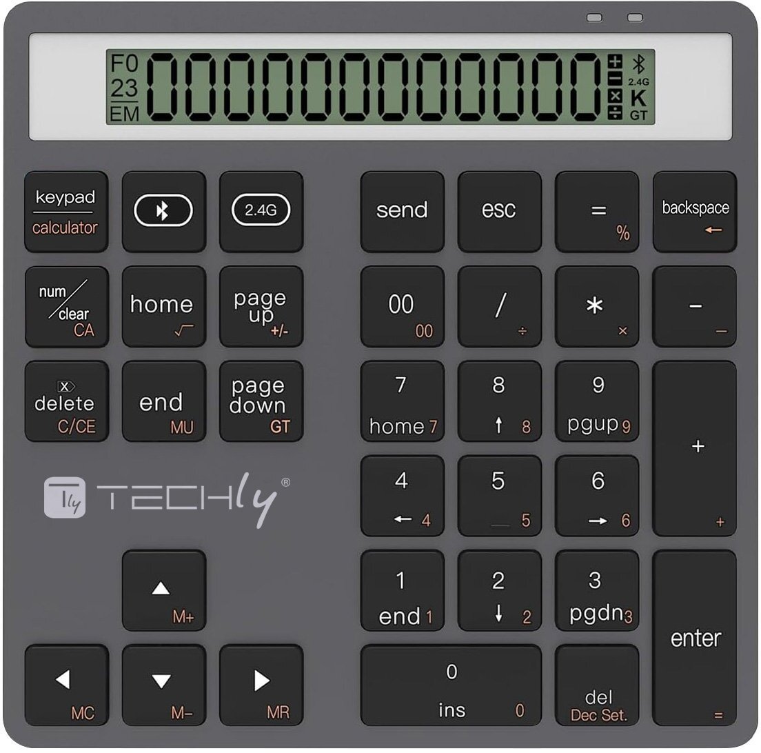 Tastierë numerike wireless Techly IDATA KB-1005CAL, BT RF USB, me kalkulator, gri e errët