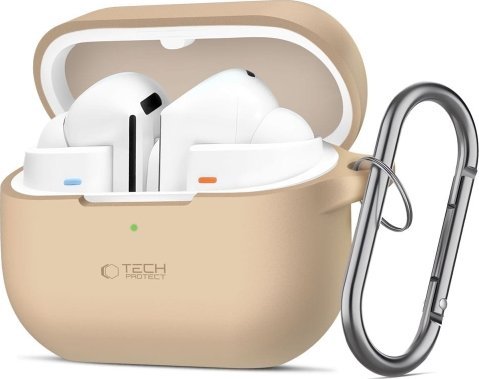 Mbështjellës silikoni Tech-Protect me karabinë për Samsung Galaxy Buds 3 3 Pro, Caffe Latte