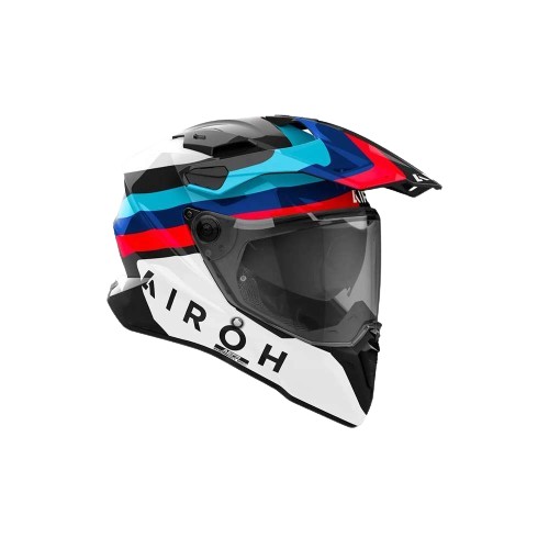 Helmetë adventure Airoh Commander 2 Doom, me vizor, S, e bardhë blu e kuqe e zezë