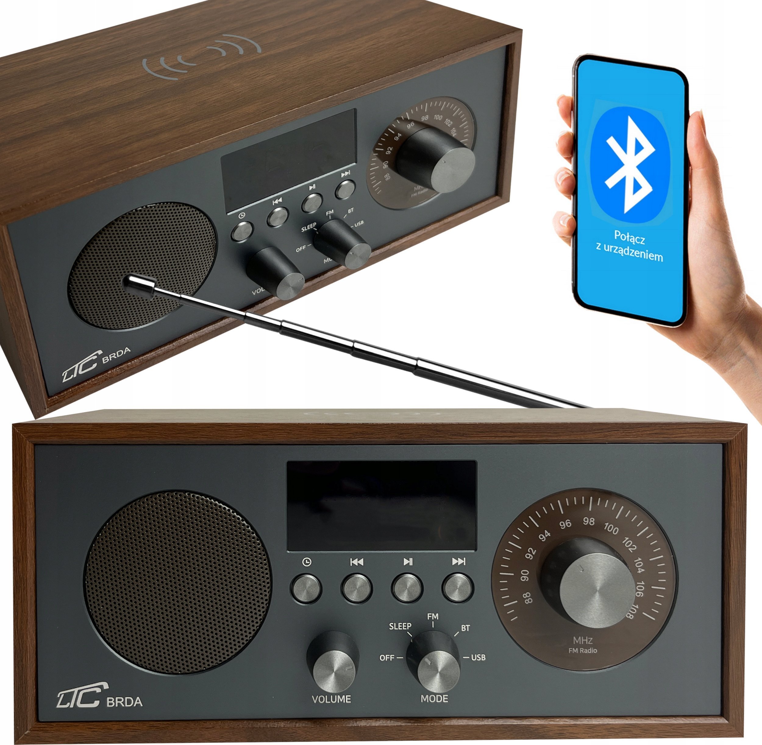 Radio Bluetooth LXLTC511BC, 10W, karikim wireless, kafe e errët grafit
