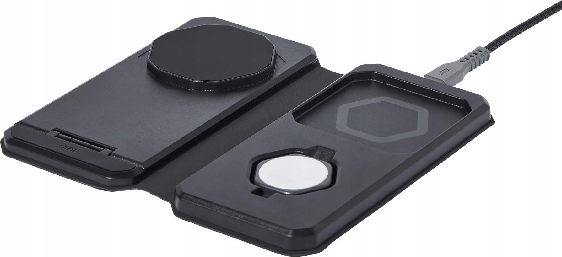 Karikues wireless 3 në 1 UAG SRGE, MagSafe deri 25W, për iPhone AirPods Apple Watch, i zi gri