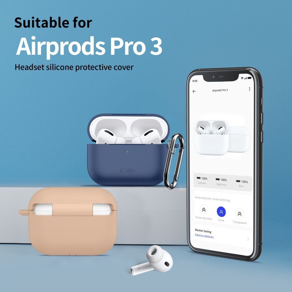 Këllëf silikoni Tech-Protect për Apple AirPods Pro 3, me karabinë, jeshile ulliri