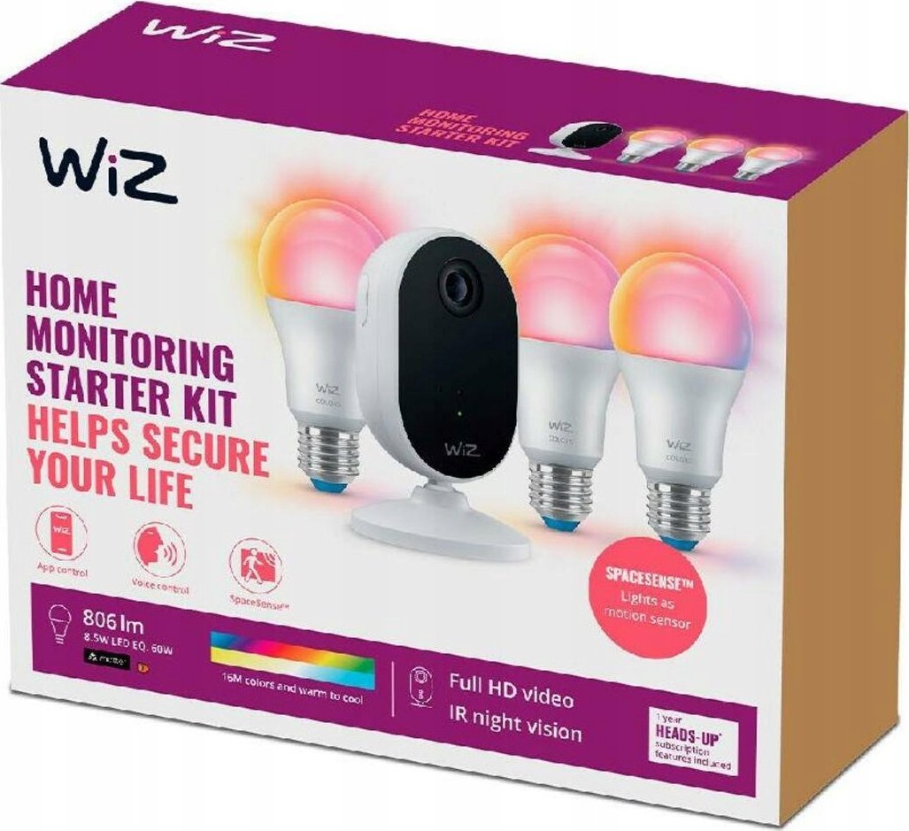 Set sigurie smart WiZ Indoor, kamerë 1080p, 3 llamba E27, i bardhë