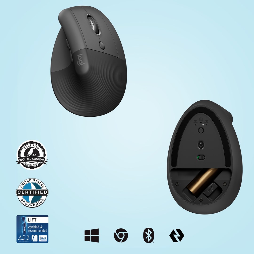 Maus Logitech Lift, RF Wireless + Bluetooth, ergonomik, i hirtë