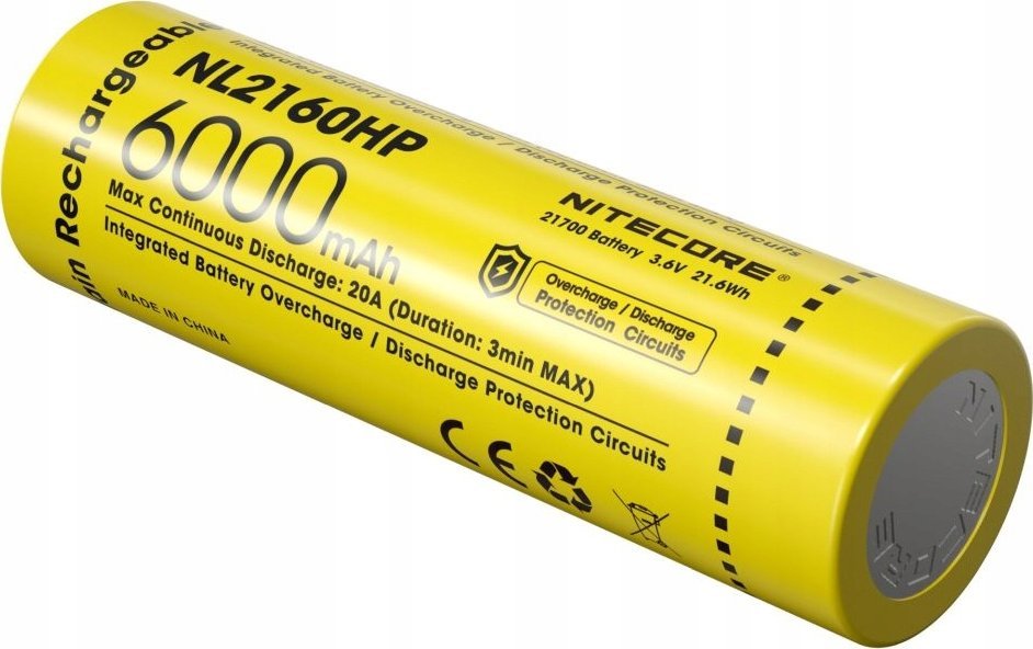 Bateri Nitecore NL2160, 21700, 6000mAh, e verdhë