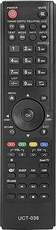 Pilot televizori Thomson UCT036, universal, për LCD Smart 3D, i zi