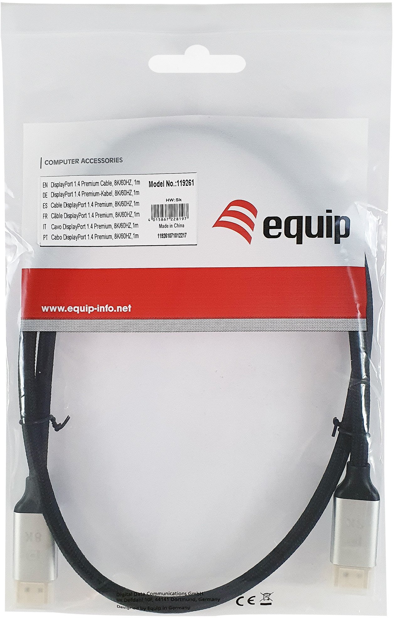 Кабел ДисплејПорт Еквип 1.4 Премиум, 10m, 8K 60Hz, црн