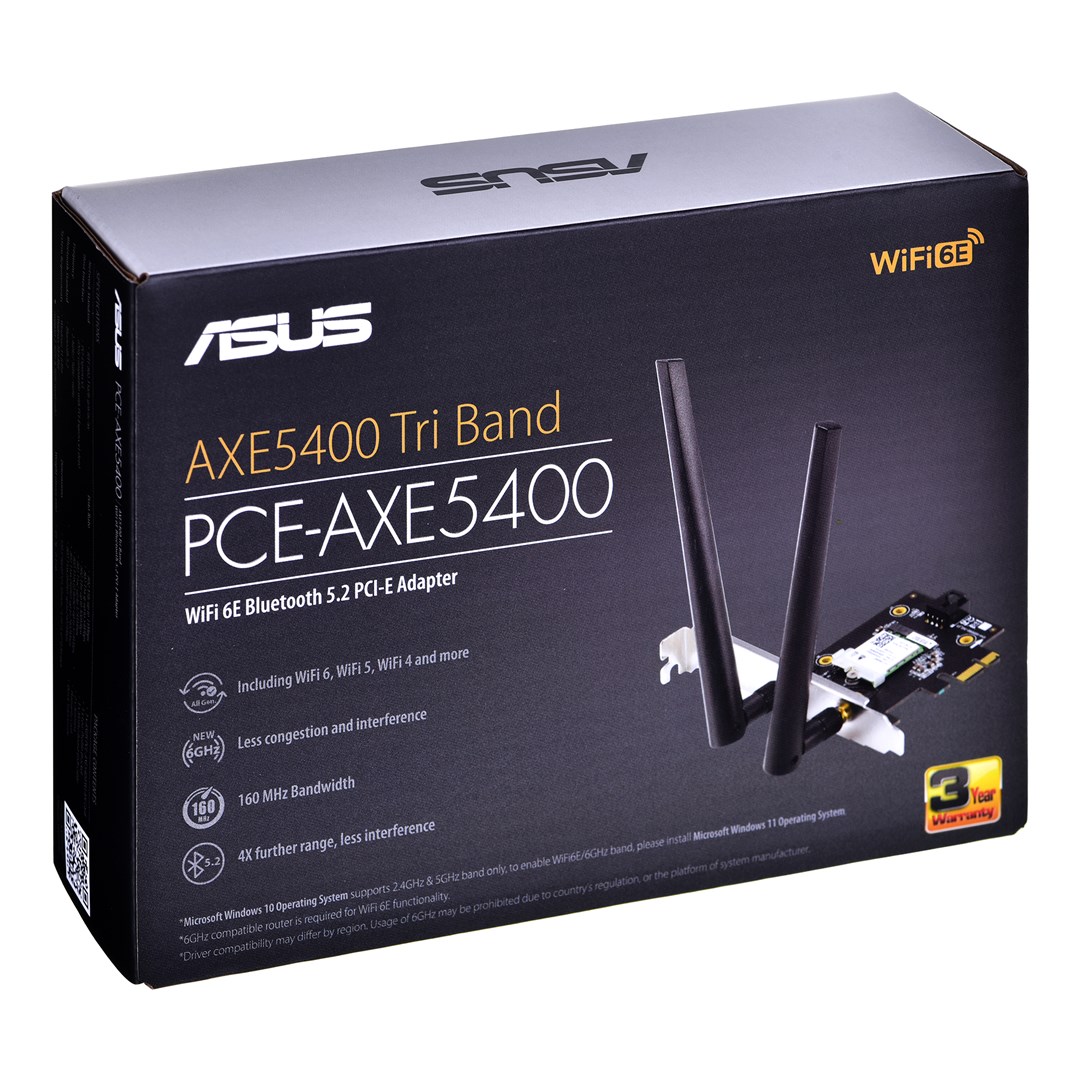 Kartë rrjeti Asus PCE-AXE5400, Wi-Fi 6E, Bluetooth 5.2, PCIe, e zezë