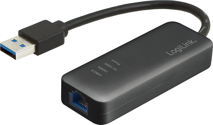 USB për Ethernet LogiLink UA0184A, USB 3.0 në RJ‑45, 10/100/1000 Mbit/s, i zi