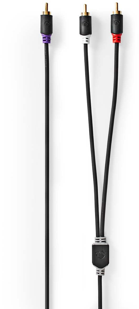 Кабел за сабвуфер Nedis, RCA 2x машки на 1x машки, 3 m, антрацит