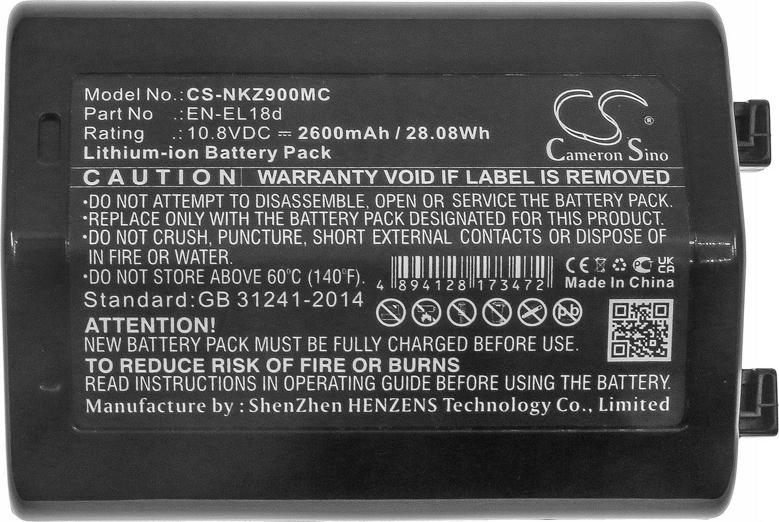 Bateri kamerë NIKON EN-EL18d CS-NKZ900MC, 10.8V, 2600mAh 3300mAh