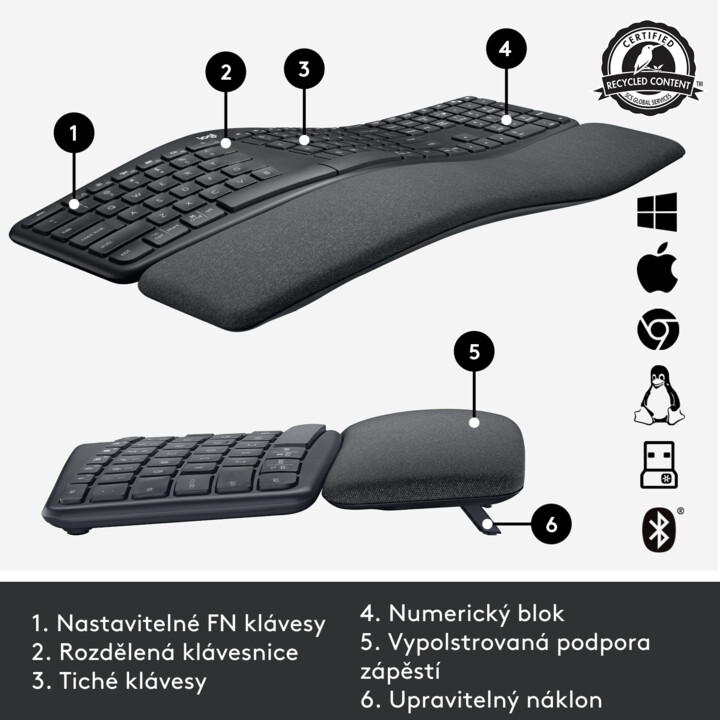 Tastierë wireless Logitech ERGO K860,grafit (US)