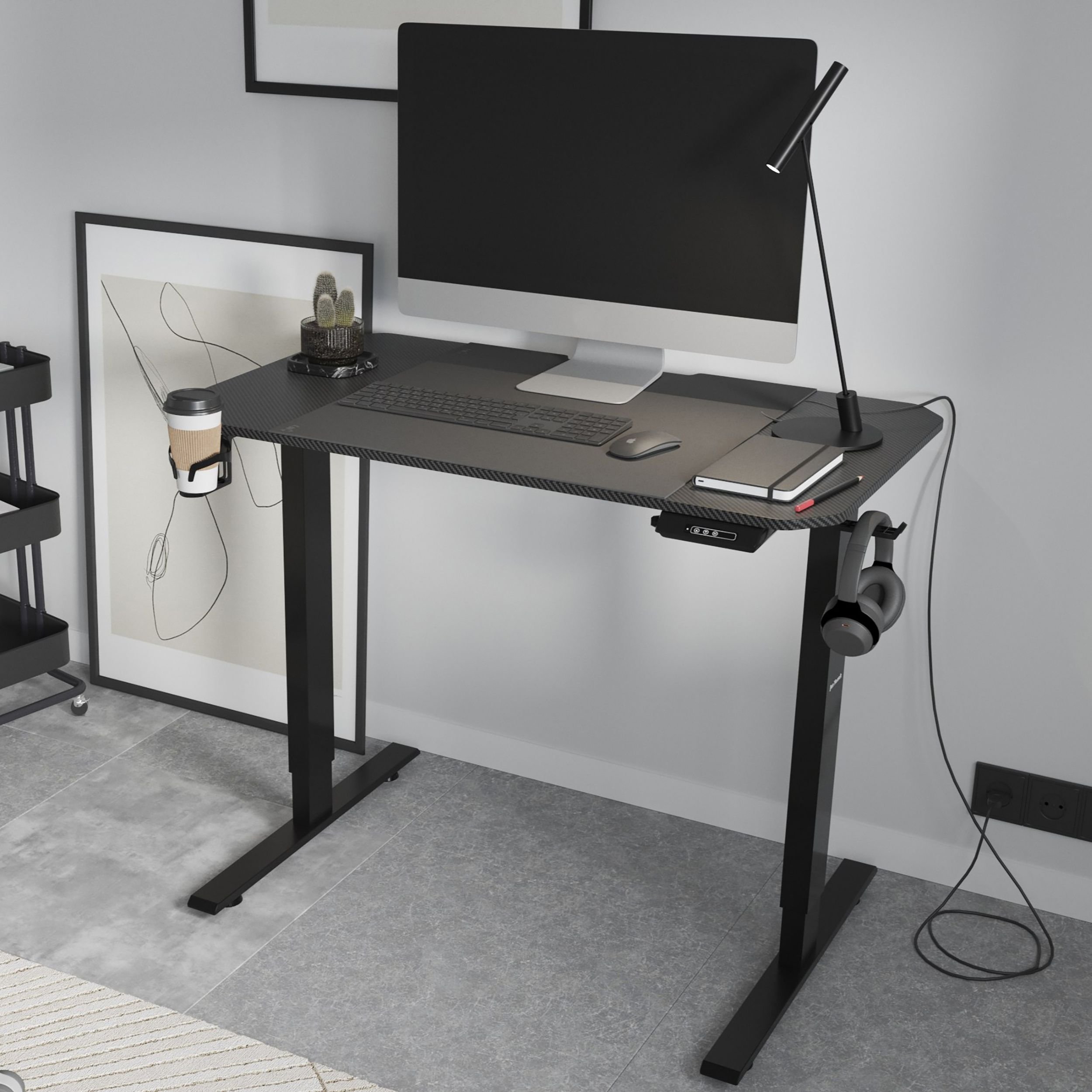 Tryezë elektrike ergonomike Jan Nowak Egon, 110 cm, lartësi e rregullueshme, e zezë