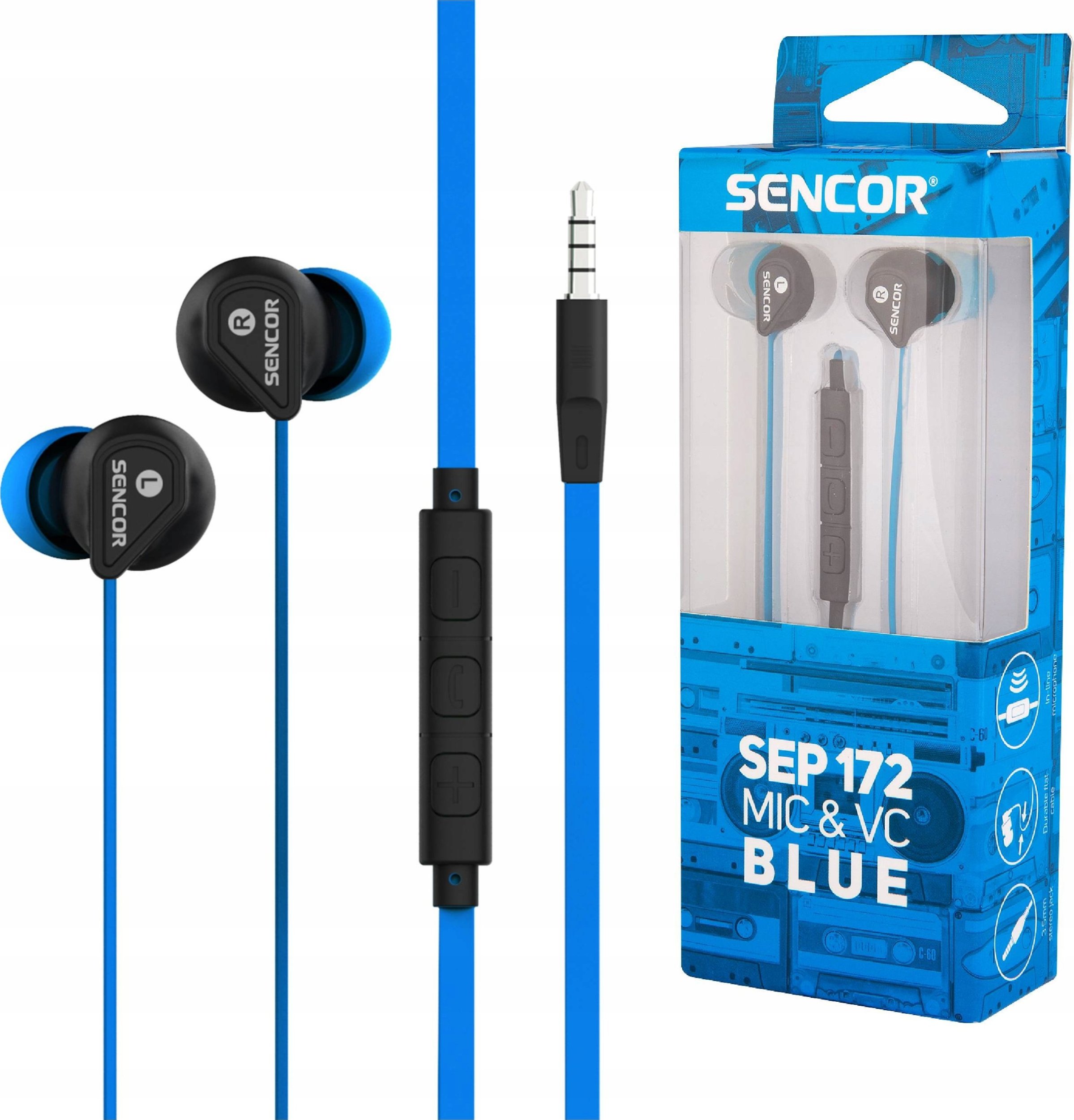Kufje in ear Sencor SEP 172 VCM, me mikrofon, 3.5 mm, blu