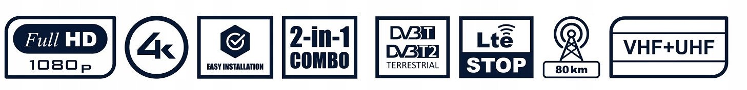 Надворешна антена Strong 4K, DVB-T2, LTE филтер, 80 km, црна