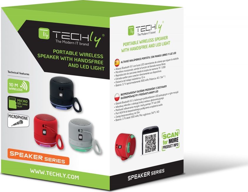 Altoparlant portabël Techly ICASBL94RE, Bluetooth 5.1, me drita LED, i kuq