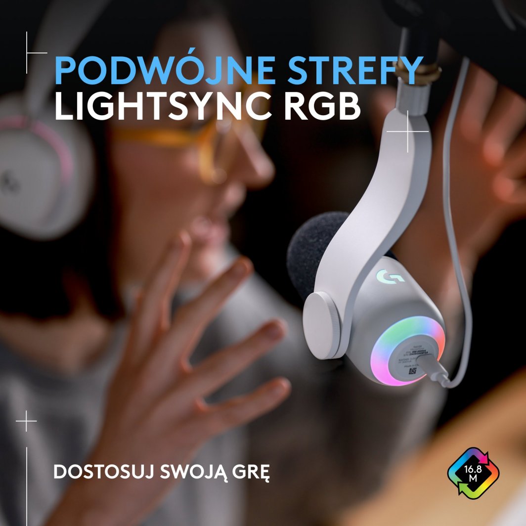 Mikrofon Logitech G Yeti GX (988-000576), 60Hz-18500kHz, USB/USB-C, i bardhë