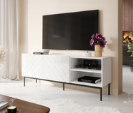 Komodë TV Cama Meble Abeto, 150x42x60 cm, kornizë çeliku e zezë, e bardhë me shkëlqim