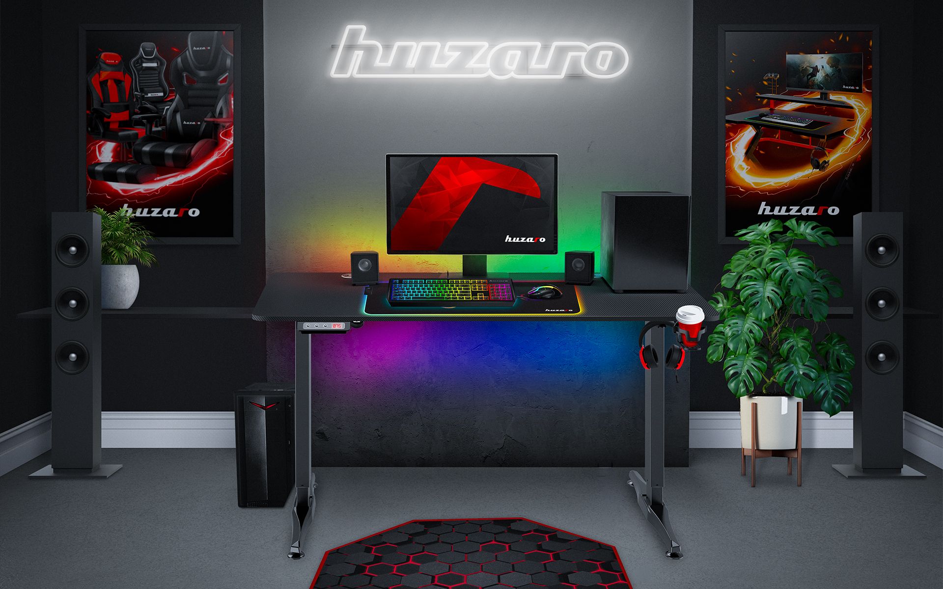 Tavolinë elektrike gaming Huzaro Hero 8.5, 140x60 cm, rregullim lartësie, e zezë