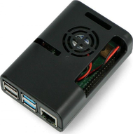 Kuti mbrojtëse JustPi për Raspberry Pi 4B, me ventilator, plastike, e zezë