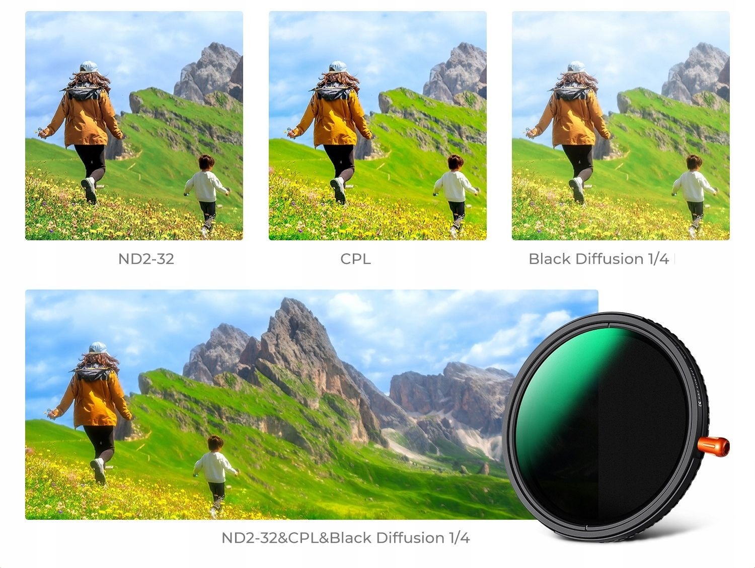 Filter objektivi K&amp;F Concept Hybrid KF01.2058, 3 në 1 ND2 32 CPL Black Diffusion 1/4, 37mm, i zi