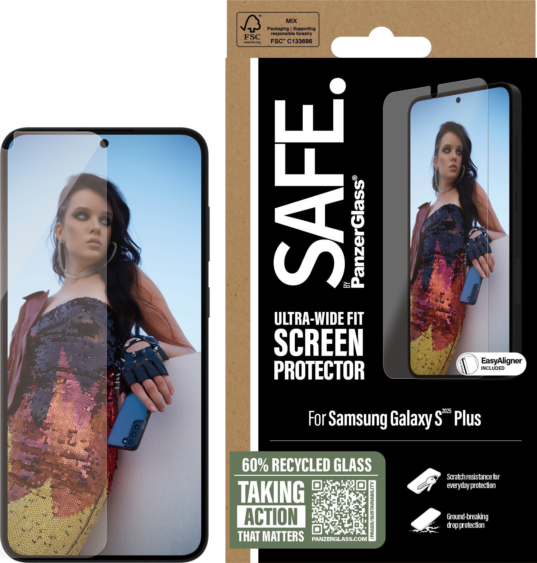 Mbrojtës ekrani PanzerGlass SAFE Samsung Galaxy S25+ S24+, Ultra-Wide Fit, transparents