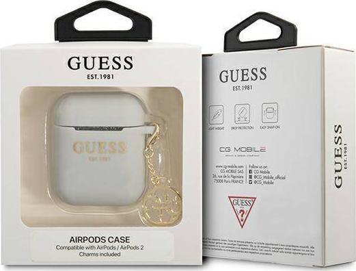 Силиконски калап Guess 4G Charm за AirPods, со привезок, сива