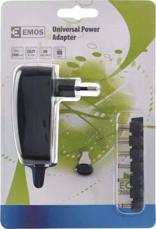 Adapter rryme Emos N3112, 3V 12V, 1500mA, me USB, i zi