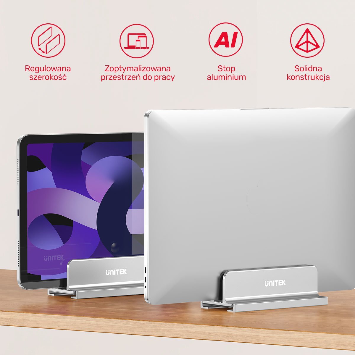 Stativ vertikal për laptop Unitek OT172GY, alumin, gri