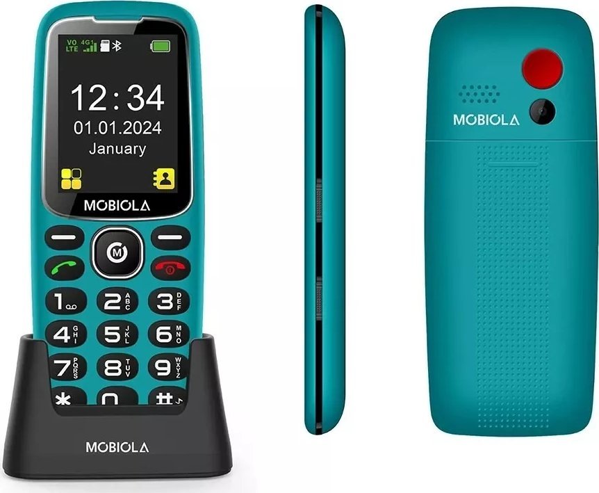 Telefoni për të moshuar Mobiola MB4120 4G, ekrani i madh, butona të mëdhenj, ngjyrë turkeze