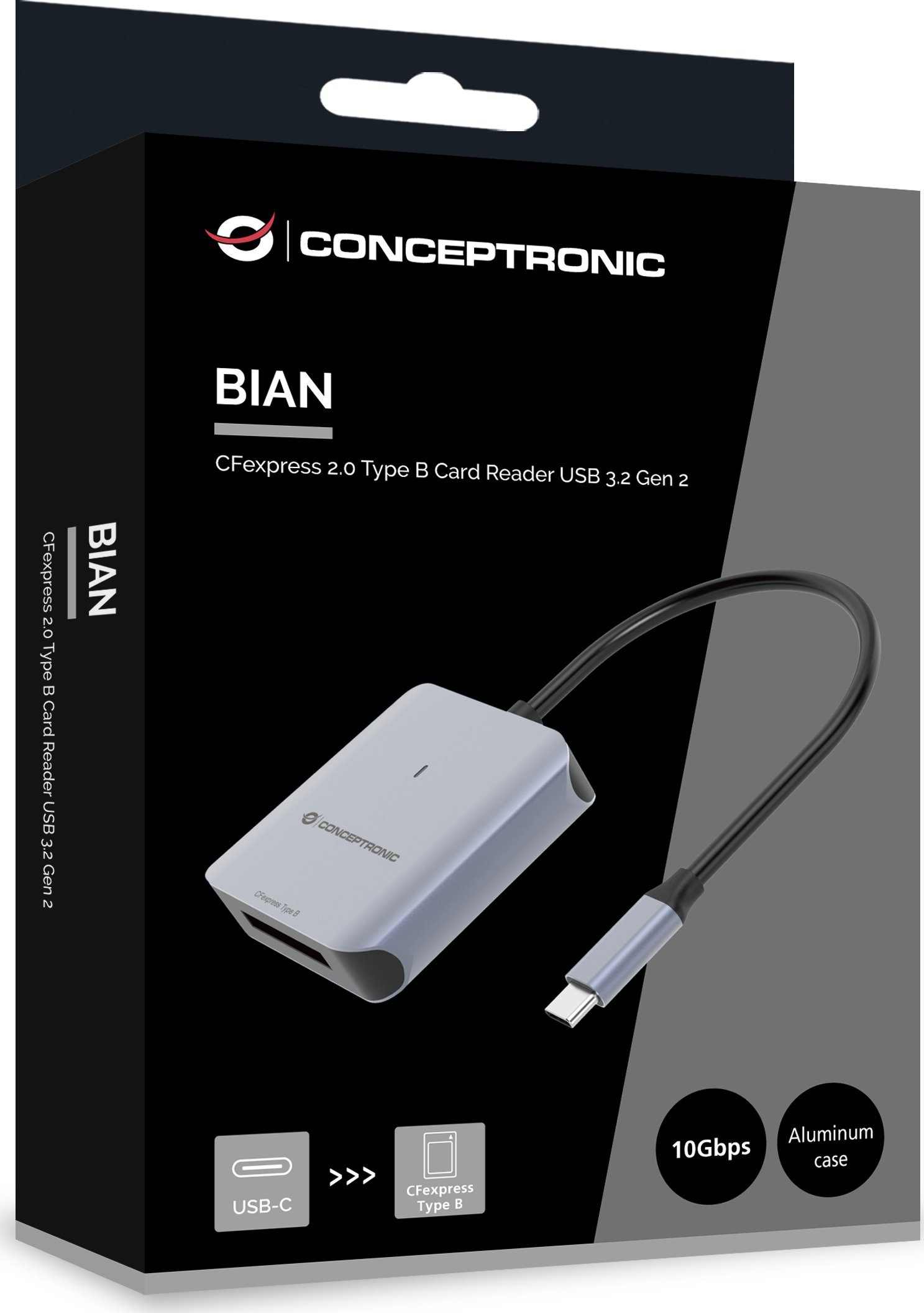 Читач на картички Conceptronic BIAN08G, CFexpress 2.0 Type B, USB 3.2 Gen 2, црна