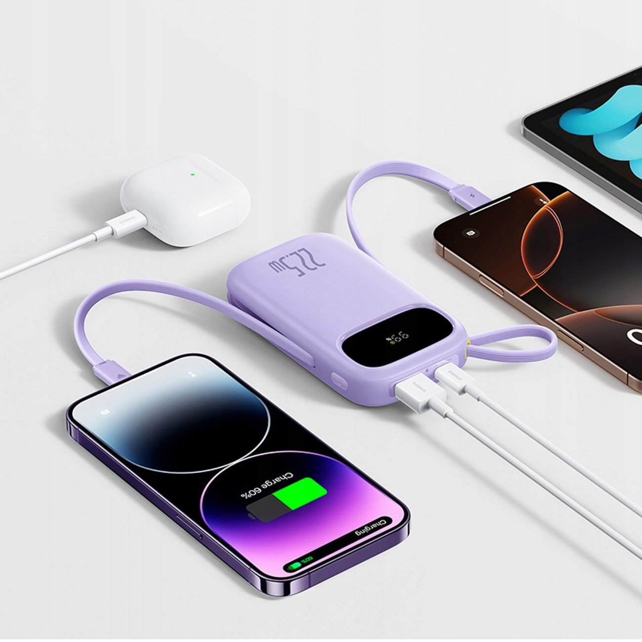 Power bank Baseus, 22.5W, 10000mAh, kabllo USB C dhe Lightning tërheqëse, e zezë